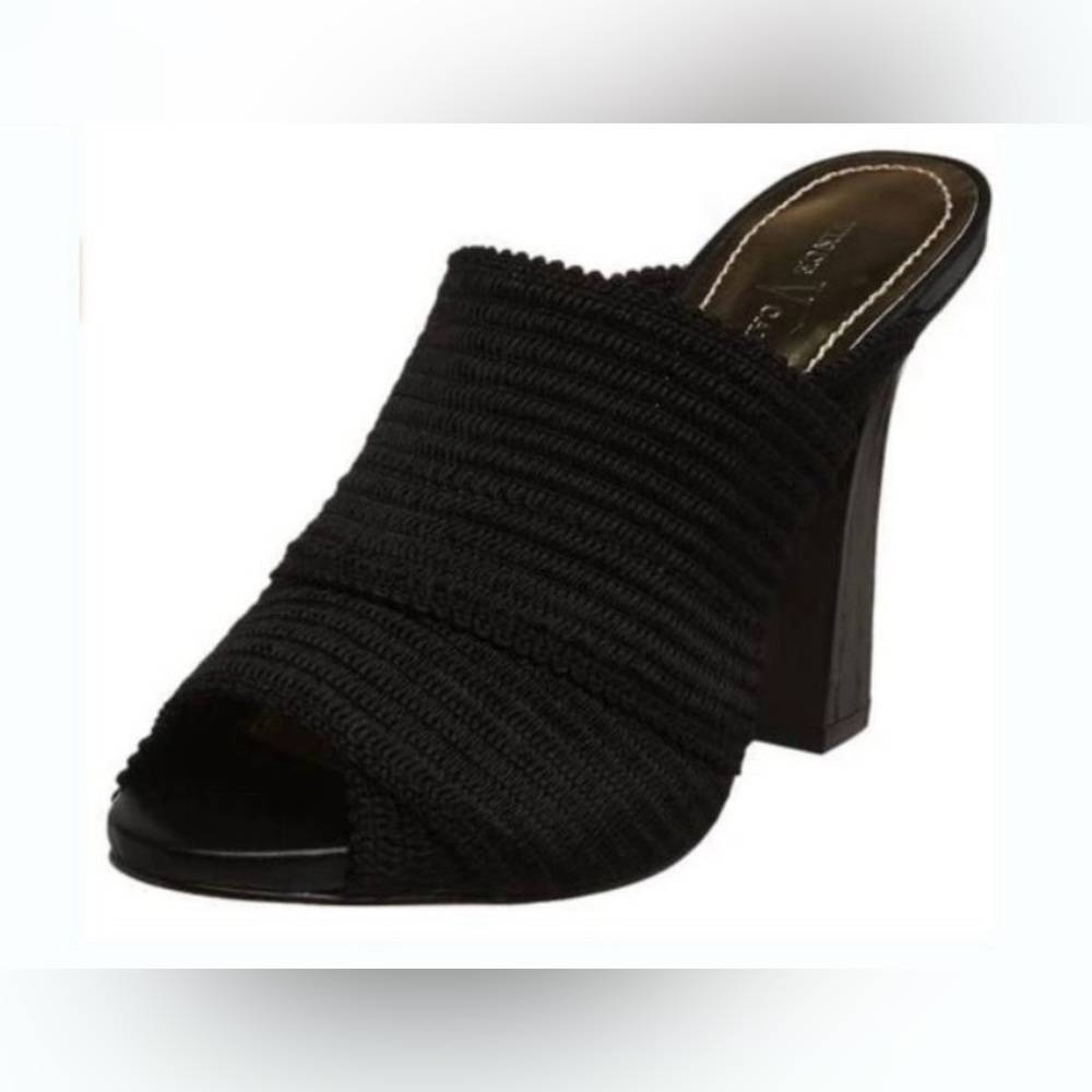 Vince Camuto Doreen Peep-toe Black Stretch Knit Woven Fabric Mule Size 8.5